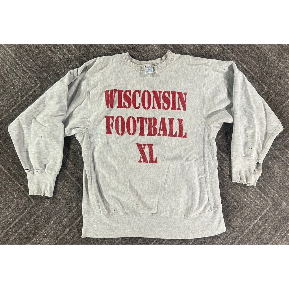 Wisconsin Football Champion VTG Reverse Weave Gray Crewneck 90’s Sweatshirt XL